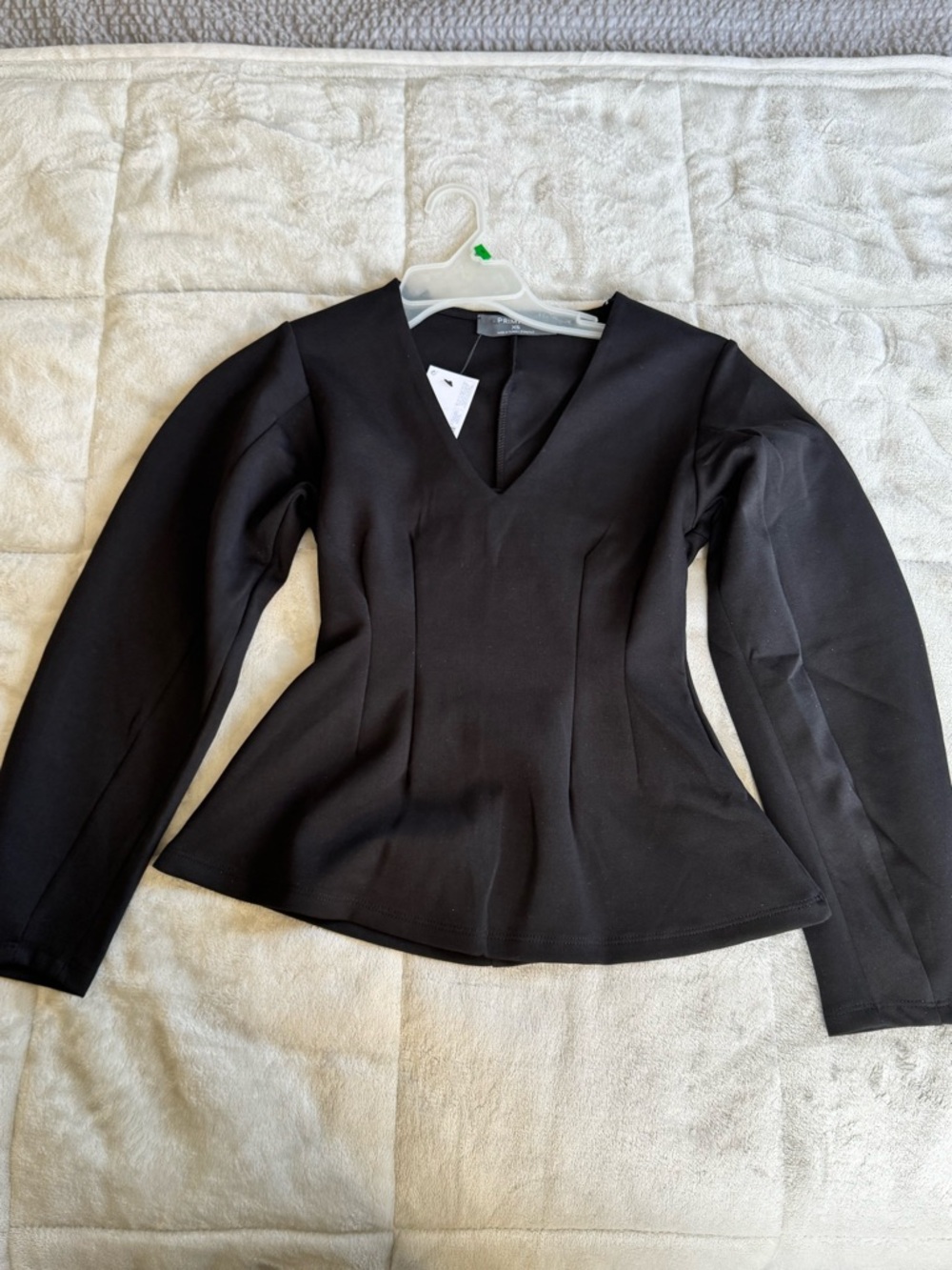 Primark Black V-Neck Long Sleeve Peplum Top